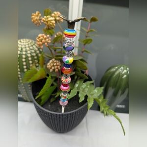 Multicolor Beaded Fairy Wand/Plant/Garden Stake W/Metal Butterfly Topper 🦋